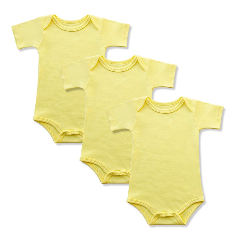 GLEAMING GRAIN Baby Yellow Onsies 100% Cotton Short Sleeve Baby Bodysuits Solid Color Infant Bodysuits for Newborn Baby 3-Pack (Yellow,12M) - Image 1